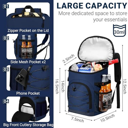 NECKORY Cooler Backpack, Lightweight and Soft Backpack Cooler for Men Women, Insulated Lunch Bag for Camping Traveling Hiking - color: Navy