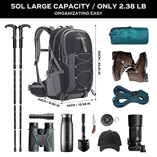 Maelstrom Hiking Backpack,Camping Backpack,50L Waterproof Hiking Daypack with Rain Cover,Lightweight Travel Backpack,Black - color: 50l Black, size: 50L