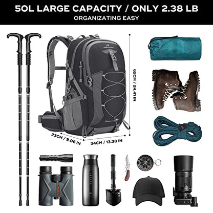 Maelstrom Hiking Backpack,Camping Backpack,50L Waterproof Hiking Daypack with Rain Cover,Lightweight Travel Backpack,Black - color: 50l Black, size: 50L