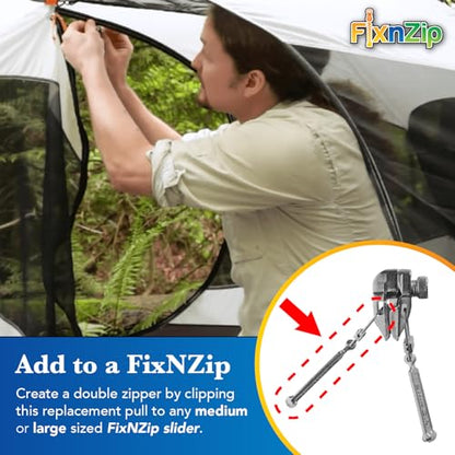 FixNZip Medium to Large Nickel Zipper Pull Replacements (4-Pack) | Universal Clip-On Pull Tabs for Zipper Repair, Sliders & Luggage, Jackets, Backpacks, Tents, Sleeping Bags & Outdoor Gear - color: Nickel