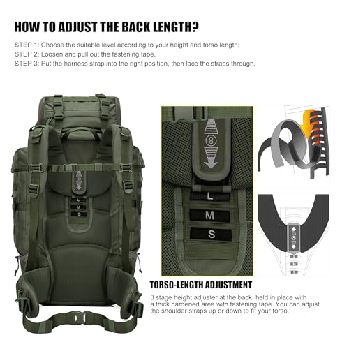 Mardingtop 70L Internal Frame Backpack for Hunting,Camping,Hiking Backpacking Backpack with Rain Cover - color: Ranger Green