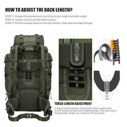 Mardingtop 70L Internal Frame Backpack for Hunting,Camping,Hiking Backpacking Backpack with Rain Cover - color: Ranger Green