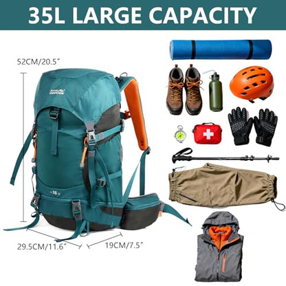35L Hiking Backpack for Women men,Waterproof Camping Outdoor Backpacking Backpack for Travel lightweight Hiking Trekking Daypack - color: Green