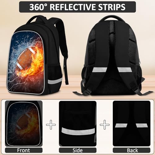 School Backpack for Boys - 4pcs Ameriacn Football Boys Backpack with Lunch Box and Pencil Case for Kids Children Teens Elementary Middle School - Students Bag for Ages 6-18,17″Bookbag Travel Back Pack - color: American Football-02-backpack Set