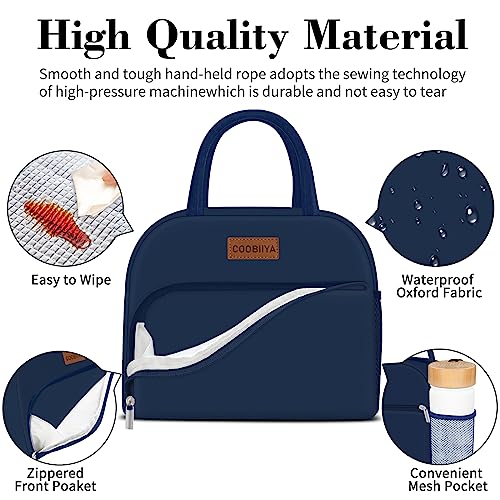 Coobiiya Lunch Bag for Men and Women - Navy Blue, Aluminum, 10.8" x 6.3" x 8.85" - Spacious, Lightweight, and Durable - color: Navy