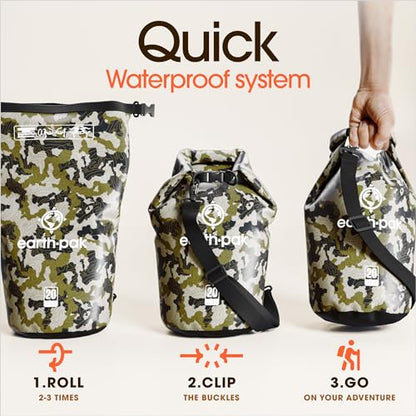Earth Pak Waterproof Dry Bag - Roll Top Waterproof Backpack Sack Keeps Gear Dry for Kayak with Waterproof Phone Case - color: Camo, size: 5L