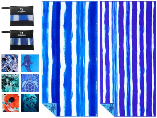 Yongoes 2 Pack Microfiber Lightweight Thin Beach Towel Sand Free Quick Dry Super Absorbent Large Towels for Swimming Pool Yoga Gym Travel Vacation Beach Accessories Essentials Stripes - color: 2 Pack Blue Stripes