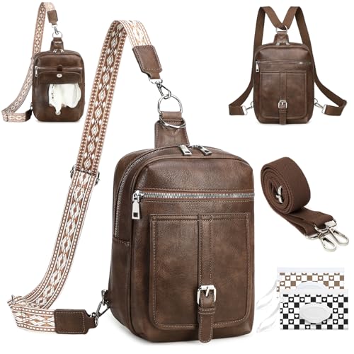 MYHOZEE Small Diaper Bag Crossbody Sling Purse for Women - 2 in 1 Leather Backpack with 2 Straps for Short Trips Work Daily | Mini diaper bag - color: Coffee