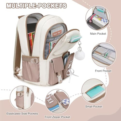 Scothen Backpacks for Girls, Girls Backpack with Lunch Box & Pencil Pouch for Teens Girl Kids Elementary Middle High School College Student Bookbag Daypack Laptop Travel Backpack for Women - color: Khaki