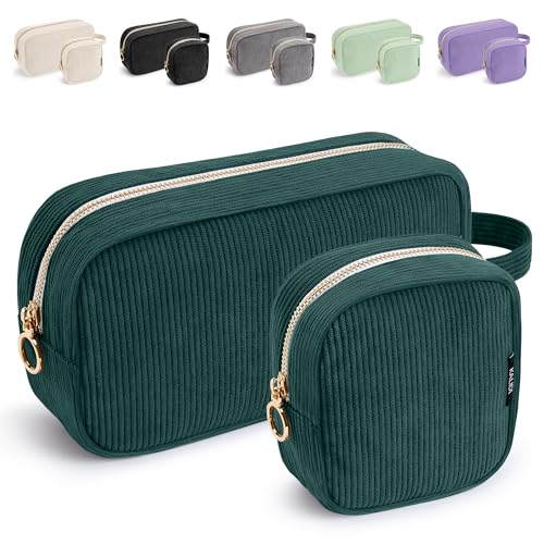 WLLWOO 2pcs Small Makeup Bag for Purse Corduroy Mini Cosmetic Pouch Ring Zipper Portable Travel Toiletry Organizer for Women Pencil Case Coin - color: Dark Green-2pcs