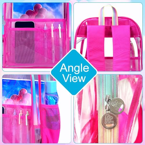 gxtvo Clear Backpack, Heavy Duty Transparent Bookbag, See Through Backpacks for Women Men | Heavy Duty - color: Chic Rose Clear Backpack