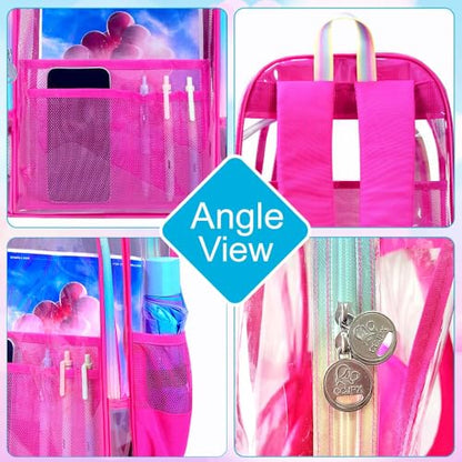gxtvo Clear Backpack, Heavy Duty Transparent Bookbag, See Through Backpacks for Women Men | Heavy Duty - color: Chic Rose Clear Backpack