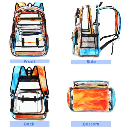 ACESAK Clear Backpack for Boys Girls - 3 Pcs Clear Heavy Duty with Lunch Bag - See Through Backpack Stadium Approved for Kids Middle High College School (Flame) - color: Flame