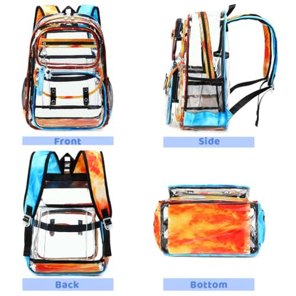 ACESAK Clear Backpack for Boys Girls - 3 Pcs Clear Heavy Duty with Lunch Bag - See Through Backpack Stadium Approved for Kids Middle High College School (Flame) - color: Flame