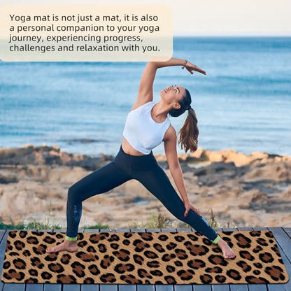 FOLAI Extra Thick Yoga Mat 6mm，pilates mat thick - Non-Slip Exercise Mat for HIIT, Pilates & Home Workouts & Workout with Free Carry Strap - color: leopard print