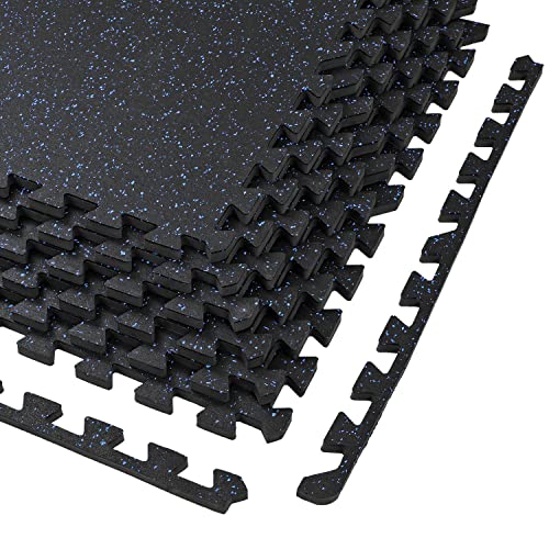 Xspec 1/2" Thick 48 sq ft (12 Tiles) Interlocking Rubber Top EVA Foam Exercise Mat | Home Gym Mats Workout Flooring Tiles for Gyms, Fitness Rooms | Durable Grip Protective Flooring, Black/Blue