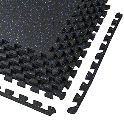 Xspec 1/2" Thick 48 sq ft (12 Tiles) Interlocking Rubber Top EVA Foam Exercise Mat | Home Gym Mats Workout Flooring Tiles for Gyms, Fitness Rooms | Durable Grip Protective Flooring, Black/Blue