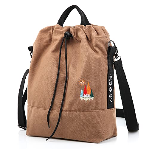 Togood Canvas Crossbody Bag for Women Tote Bags Casual Shoulder Hobo Purse with Embroidery,Vintage Boho Work Travel Everyday - color: Brown