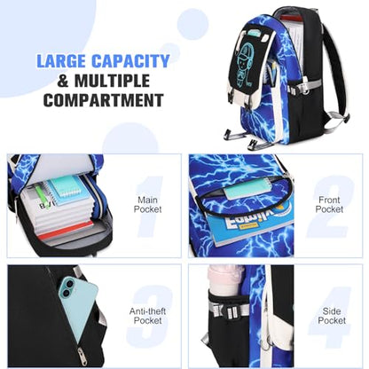 Bevalsa Backpack for Boys, Cool Luminous Boys Backpack with Sling Bag, Lunch Box & Pen Case, School Bags for Kids Children Teens Elementary Middle Schools, Bookbag Glow In The Dark (Lightning) - color: Lightning
