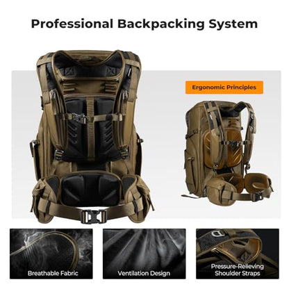 K&F CONCEPT Camera Backpack, 30L Large Capacity Camera Bag, Waterproof DSLR Camera BackPack, Extra Large Photography Bag Backpack - color: Khaki, size: Large