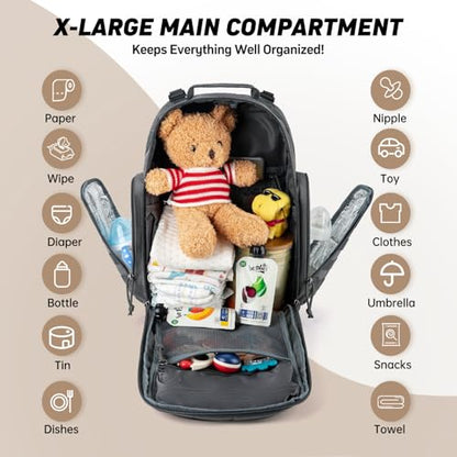 SHARKMOUTH Diaper Bag with Changing Pad - Large Military Baby Diaper Backpack for Hiking Travel Camping - Army Style for Men Active Dad Gray - color: Gray W/ Changing Pad