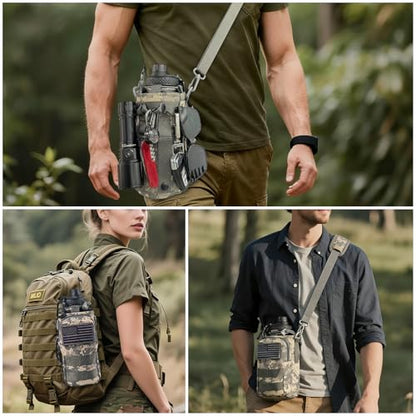 Water Bottle Holder with Strap - Tactical Insulated Water Bottle Sleeve with MOLLE System Water Bottle Cover Cross-Body Pouch for Walking Hiking Camping Gym 32oz&40oz - color: Ocean Camo