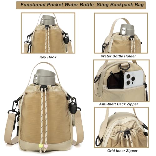 Water Bottle Carrier Bag with Strap, Water Bottle Holder Crossbody Backpack Handbags for Women Men for Hiking,Cycling - color: Khaki