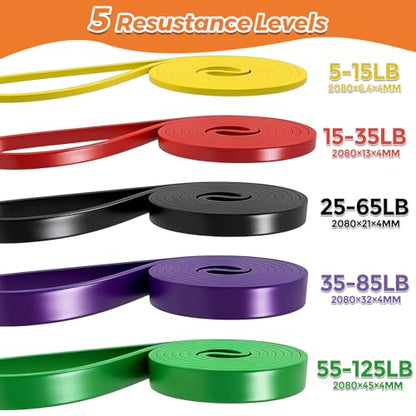 5 Levels Resistance Bands Set, with Door Anchor and Handles, Heavy Duty Pull Up Assist Bands, Workout Exercise Bands for Gym, Physical Training, Yoga and Home Fitness