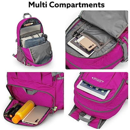 G4Free 40L Lightweight Packable Hiking Backpack, Waterproof Travel Daypack - color: Fuchsia