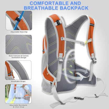 20L Hydration Backpack Pack with 2L Water Bladder Lightweight Hiking Backpack for Women Men, Adjustable Chest Straps Running Hydration Vest for Hiking, Cycling, Climbing - color: Orange