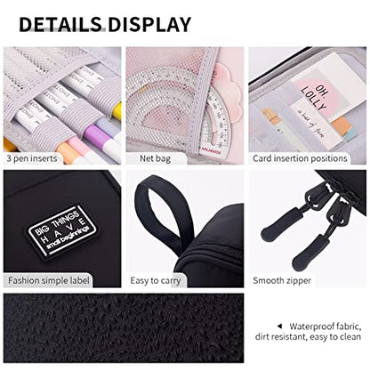 CICIMELON Durable Pen Pencil Case for School Supplies, High Capacity Pencil Bag Pouch Organizer for Teen Girls Boys Adults, Black - color: Black
