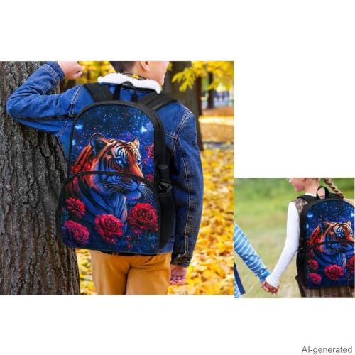 Aesthetic Tiger Backpack for Kids Girls Backpack with Lunch Box Water Bottle Holder and Zipper Pencil Case 4Pcs Set 17" Sturdy Bookbag with Large Front Pocket Lightweight Elementary School Bag - color: Aesthetic Tiger-2