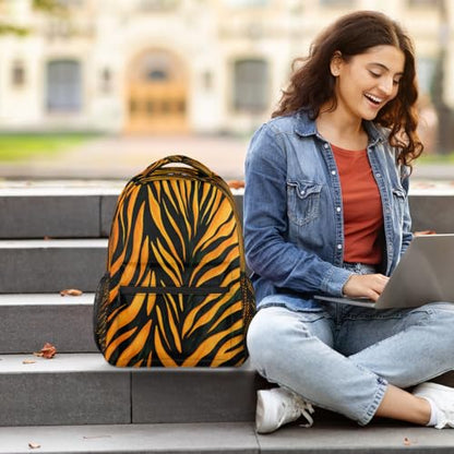 Tiger Print Backpack with Chest Strap, Casual Backpack for Women Men, 16 Inch Daypack for Travel Work, Animal - color: Purple
