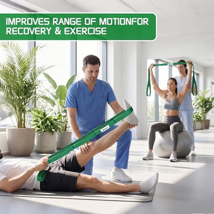 Stretching Strap for Physical Therapy and Home Rehab, 10 Loops Non-Elastic Yoga Strap for Hamstring, Calf and Back Stretching, Mobility, Exercise, Pilates, Flexibility - color: Green