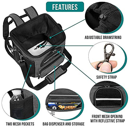 PetAmi Dog Bike Basket, Soft-Sided Ventilated Dog Bike Carrier Backpack, Pet Bicycle Basket for Bike Handlebar, Small Medium Puppy Cat Kitten Car Booster Seat with Safety Strap, Max 18 lbs, Dark Gray - color: Dark Gray