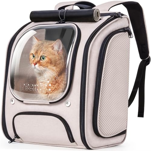 Pecute Cat Backpack Carrier, Large Space Cat Bubble Backpack, Breathable Cat Carrier, Shaded Dog Backpack Carrier, Ergonomic 3D Design for Travel, Hiking, Walk, Suitable for Shopping, Car, Vet, Khaki - color: Khaki