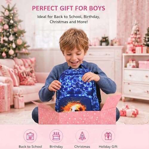 3PCS Kids Backpack Set, School Backpack with Lunch Bag & Pencil Case, Lightweight Waterproof Bookbag for Kids (Flame Soccer Blue) - color: Flame Soccer Blue