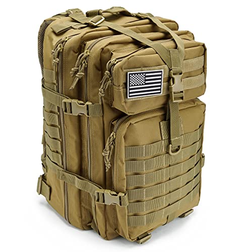 QT&QY 45L Military Tactical Backpacks For Men Camping Hiking Trekking Daypack Bug Out Bag Lage MOLLE 3 Day Assault Pack - color: 1.0 Tan
