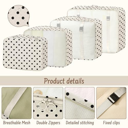 9 Set Packing Cubes for Travel Essentials - Lightweight Carry-On Luggage Organizer Bags with Shoe, Clothes & Laundry Bags for Airplane, Family & Business Travel, Polka dots - color: Polka dots
