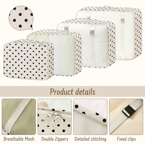 9 Set Packing Cubes for Travel Essentials - Lightweight Carry-On Luggage Organizer Bags with Shoe, Clothes & Laundry Bags for Airplane, Family & Business Travel, Polka dots - color: Polka dots
