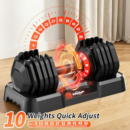 Adjustable Dumbbell Set of 2, 50LBS/100LBS Weights Dumbbell Set with Storage Box, 25lbs/50lbs Pair Adjustable Weights with Anti-slip Silicone Grip, 5-in-1/10-in-1 Quick-Lock Hand Weight Set For Home Gym Suit both Men and Women - color: 50LBS Pair(Total 10