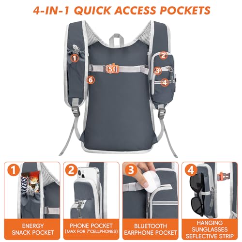 Seektop Small Hiking Backpack Expandable 12L-15L, Lightweight Packable Waterproof Daypack with Phone Pocket for Women Men - color: Dark Grey