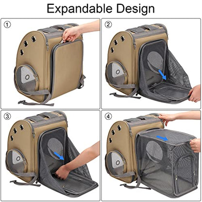 Expandable Cat Backpack Carrier for Cats & Small Dogs Up to 18 lbs | Portable Pet Travel Carrier, Super Ventilated Design, Airline Approved, Ideal for Traveling/Hiking/Camping, Khaki - color: Khaki-Standard