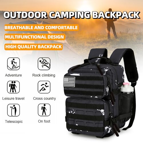 9L Mini Tactical Backpack for Men and Women Tactical Backpack Small for Hiking Small Tactical Bag Fitness Pack - color: Black & White Dots