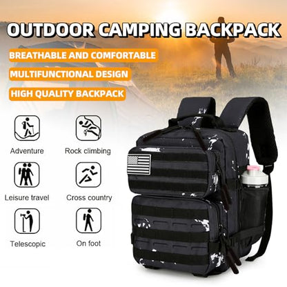 9L Mini Tactical Backpack for Men and Women Tactical Backpack Small for Hiking Small Tactical Bag Fitness Pack - color: Black & White Dots