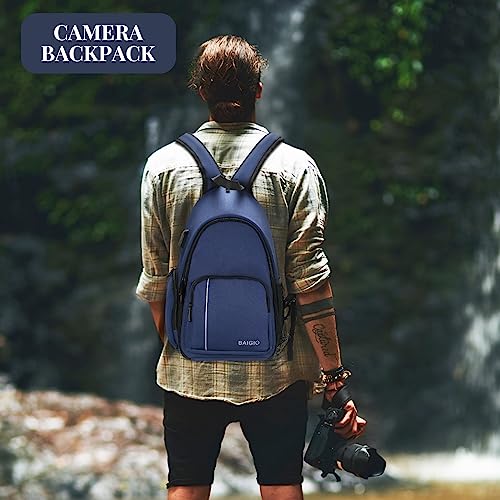 BAIGIO Camera Sling Bag Small Camera Backpack for Photographers,Water-resistant Camera Crossbody Bag Travel Caemra Backpack for DSLR SLR Mirrorless Camera - color: Blue