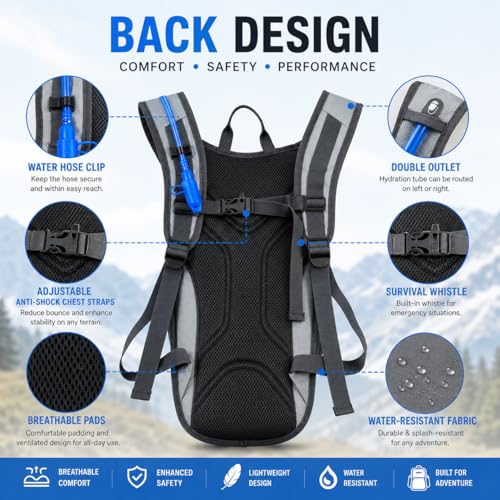 Zavothy Hydration Backpack with 2L Hydration Bladder Water Backpack for Hiking Hydration Pack for Running Cycling Hiking - color: New Gray