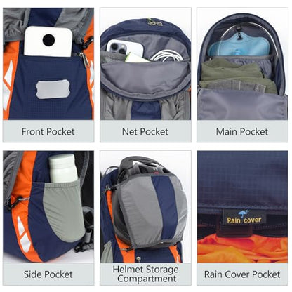 Bike Backpack With Rain-Cover, Mountain Biking Backpacks, Lightweight Packable Daypack Waterproof For Travel, Small Backpack For Bicycle Riding,Hiking,Camping (Navy Blue) - color: Navy Blue