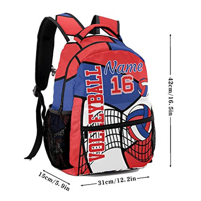 Personalized Volleyball Blue Red White Waterproof Backpack with Name Text for Women Men Gift - color: Backpack 19