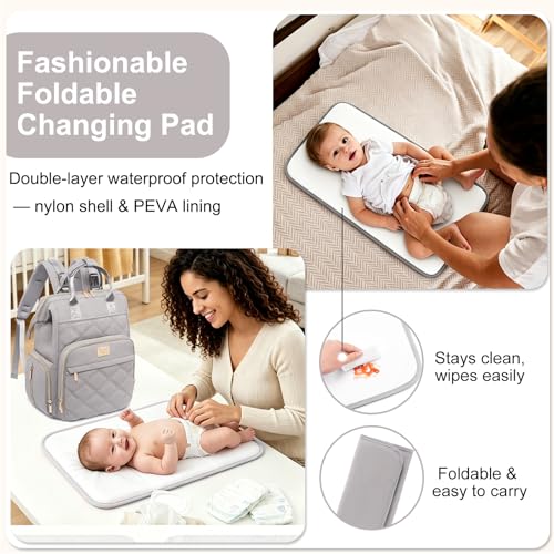 Weitars Diaper Bag Backpack Travel Diaper Backpack, Large Baby Diaper Bag with Changing Pad Baby Bag for Boys Girls, Insulated Pockets, Waterproof Baby Backpack for Mom & Maternity (Gray) - color: Grey